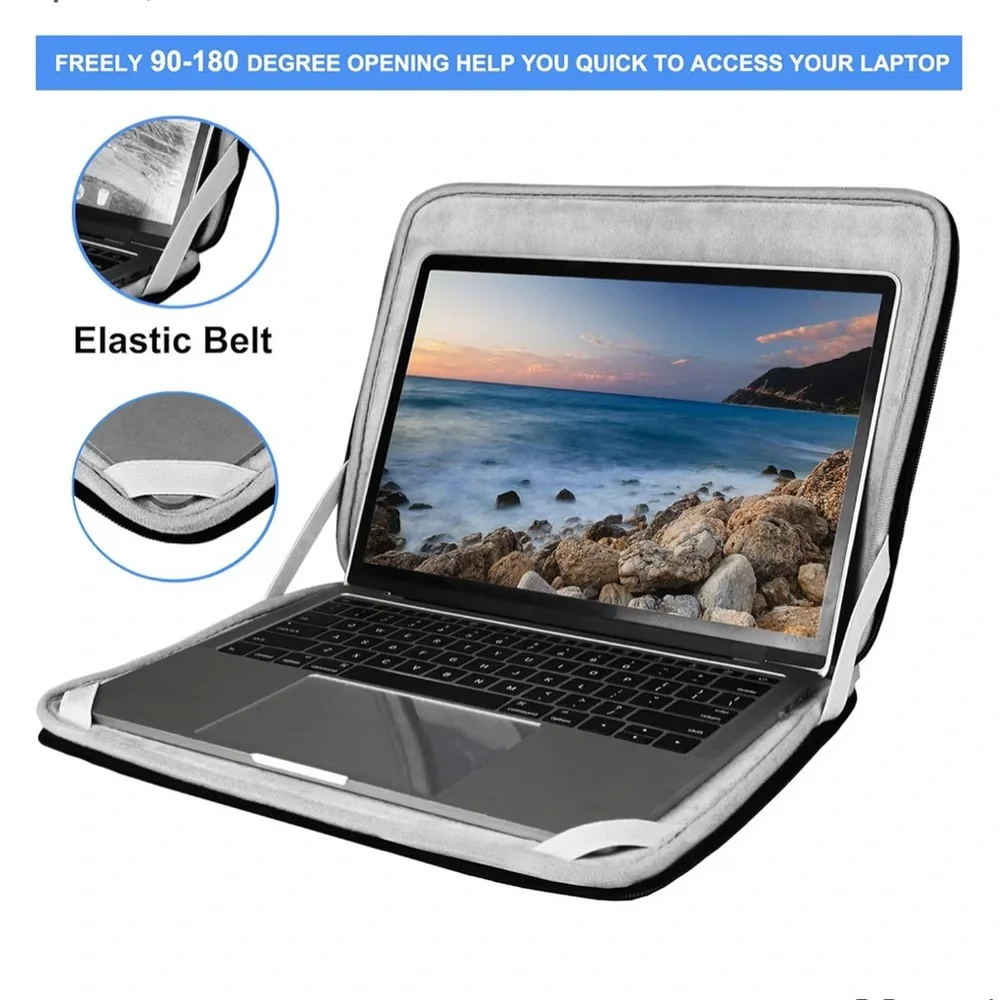 Black Laptop Sleeve 15.6” Durable Shockproof Protective Cover Flip Case